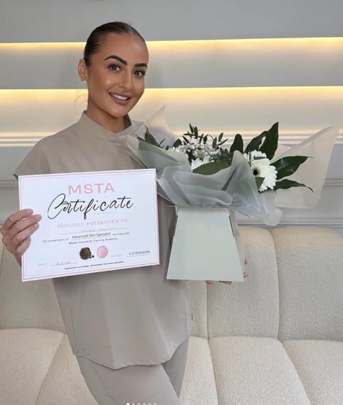 Bex with her Advanced Skin Specialist certification