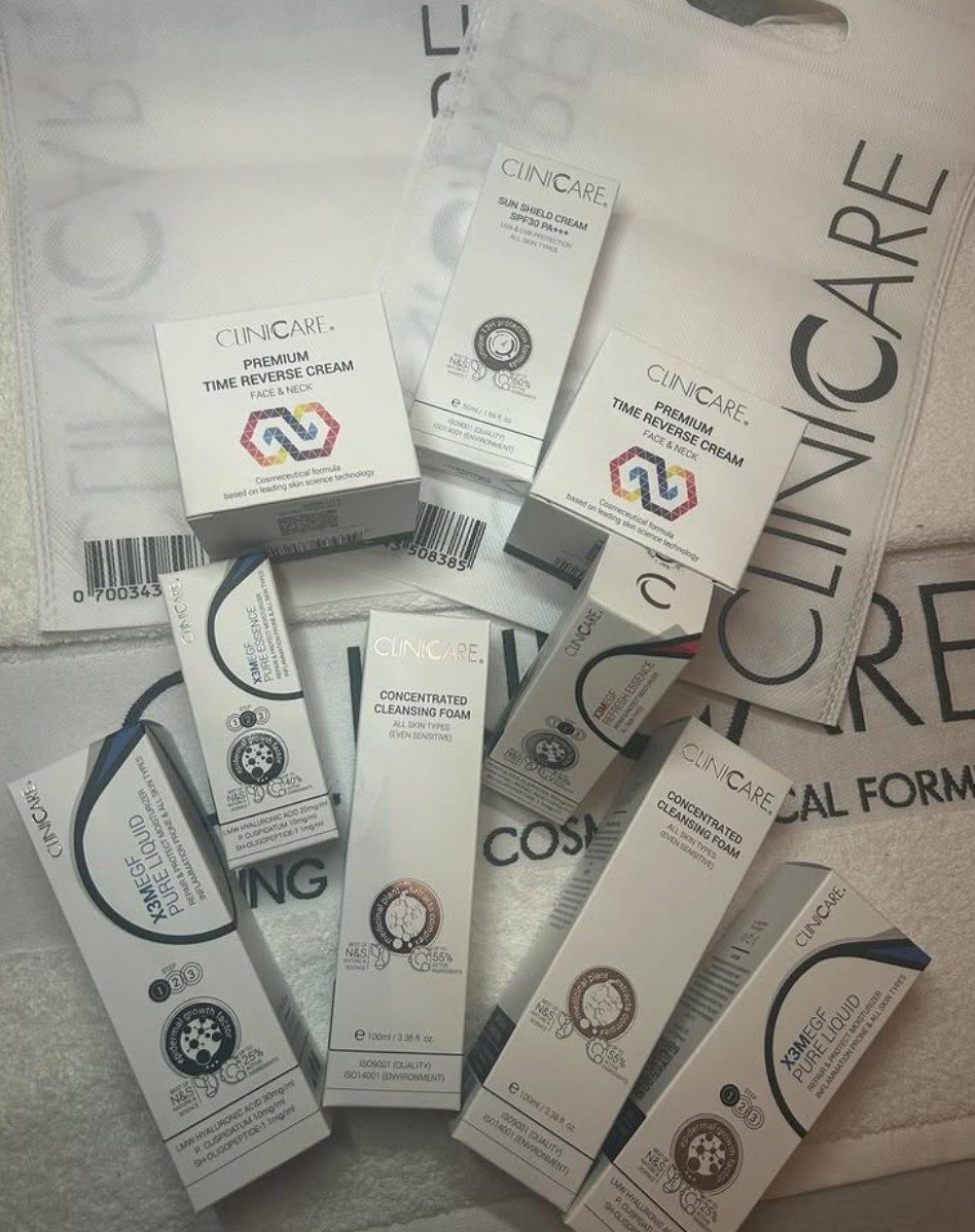 Professional cosmeceutical skincare products used at the clinic